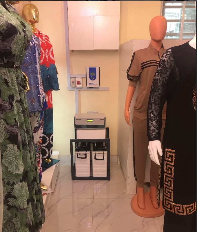 An inverter and battery backup installed in a fashion boutique